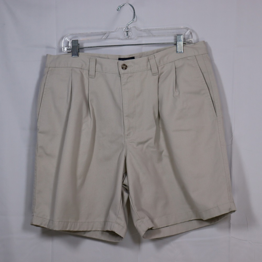 Dockers Pleated Chino Shorts Mens 36 Beige Khaki Cotton Blend Twill Casual Prep
